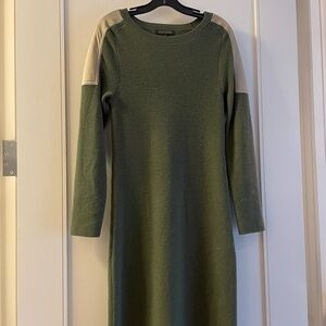 BANANA REPUPLIC - Merino Wool Midi Length Dress, Olive Green & Tan, Size Medium
